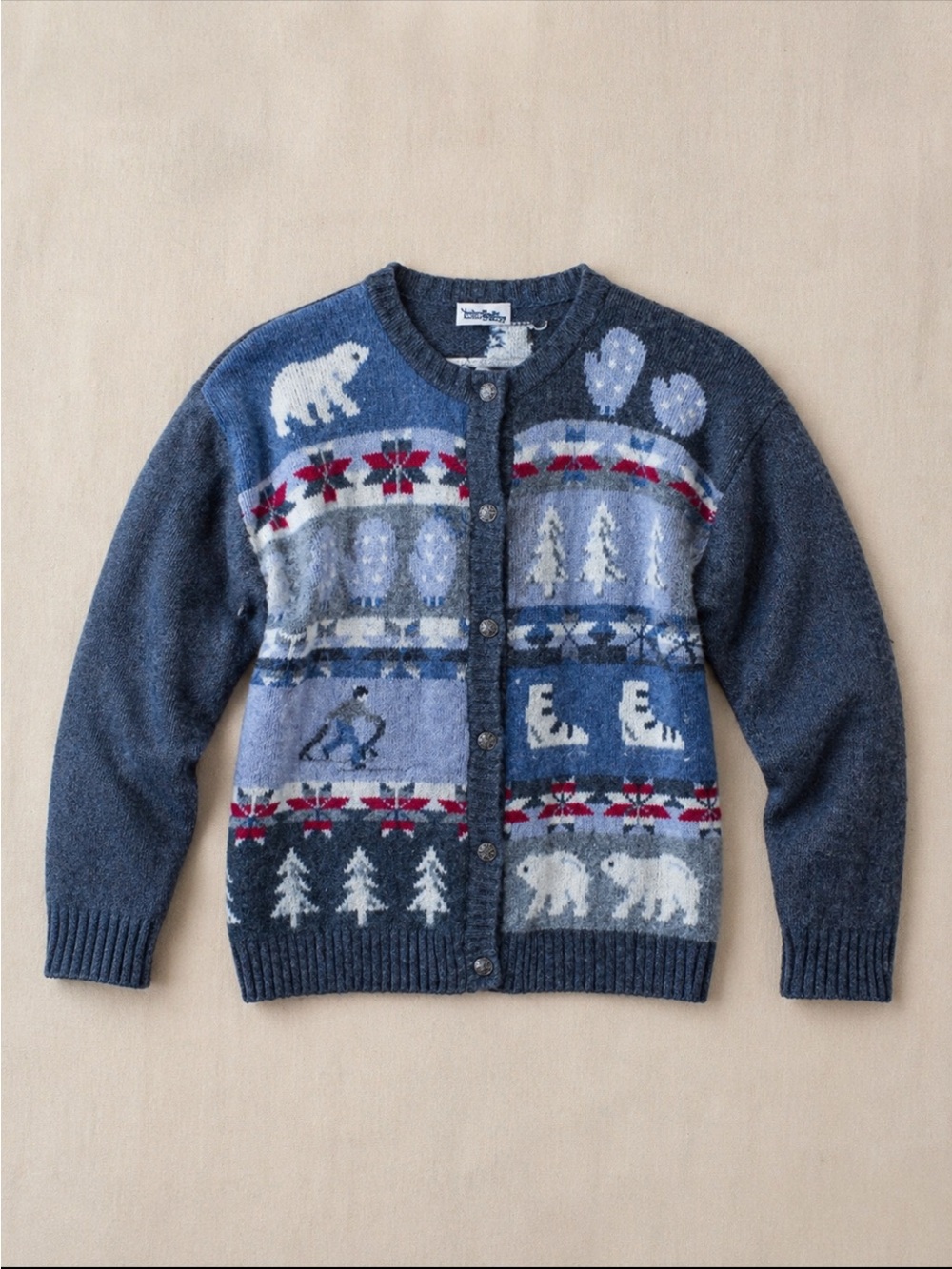 Vintage 90s Northern Reflections Cardigan Sweater Polar Bear Fair Isle Cozy Knit